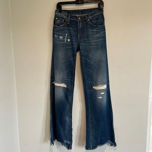 R13 Jane distressed wide leg denim